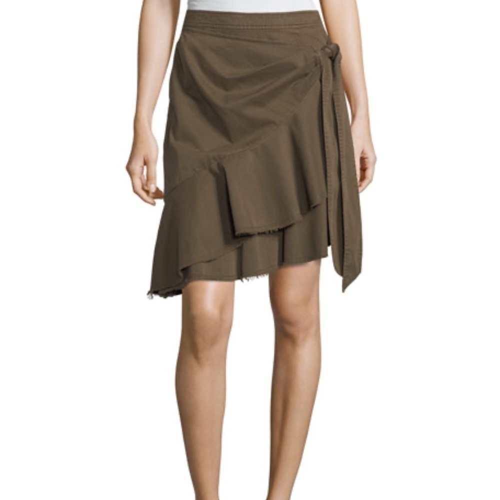 EUC Cinq a Sept Tous Les Jour Anson Asymmetric Cotton Faux Wrap Skirt Olive 6